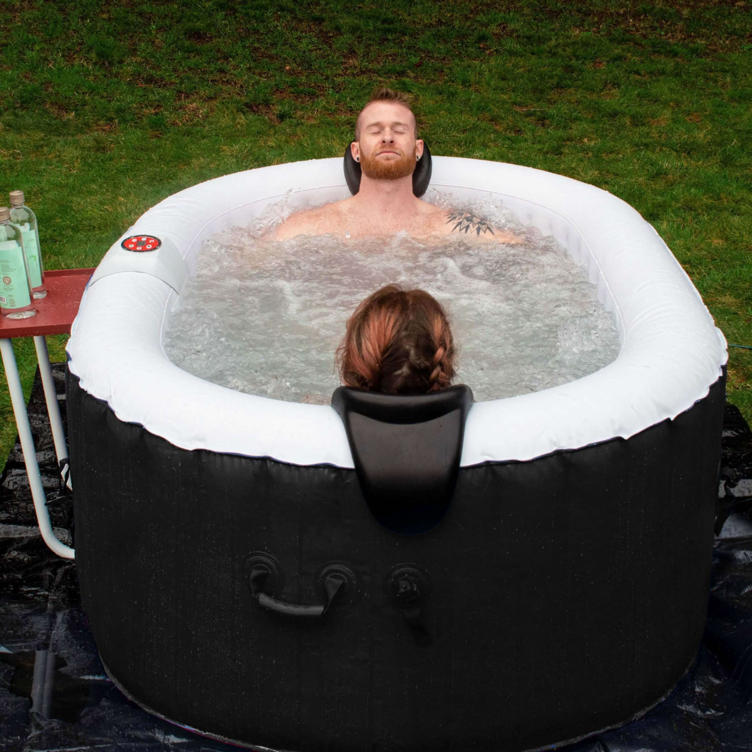 Oval Inflatable Jetted Hot Tub with Drink Tray and Cover | Aleko