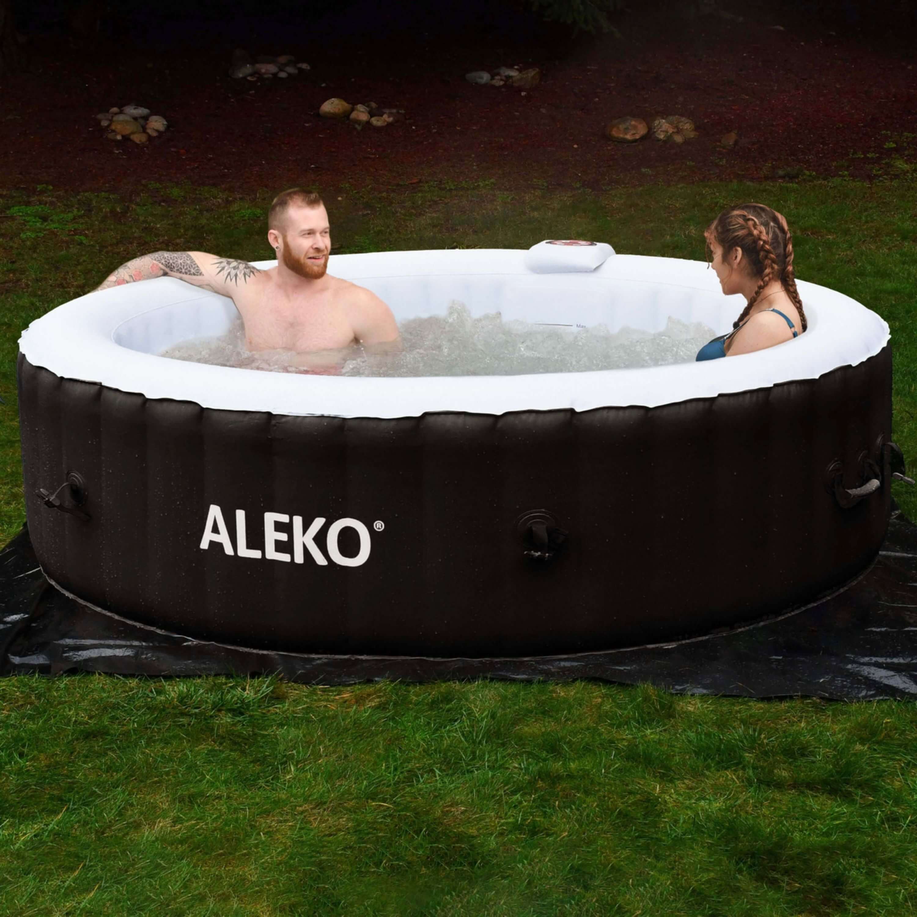 Round Inflatable Jetted Hot Tub with Cover | Aleko