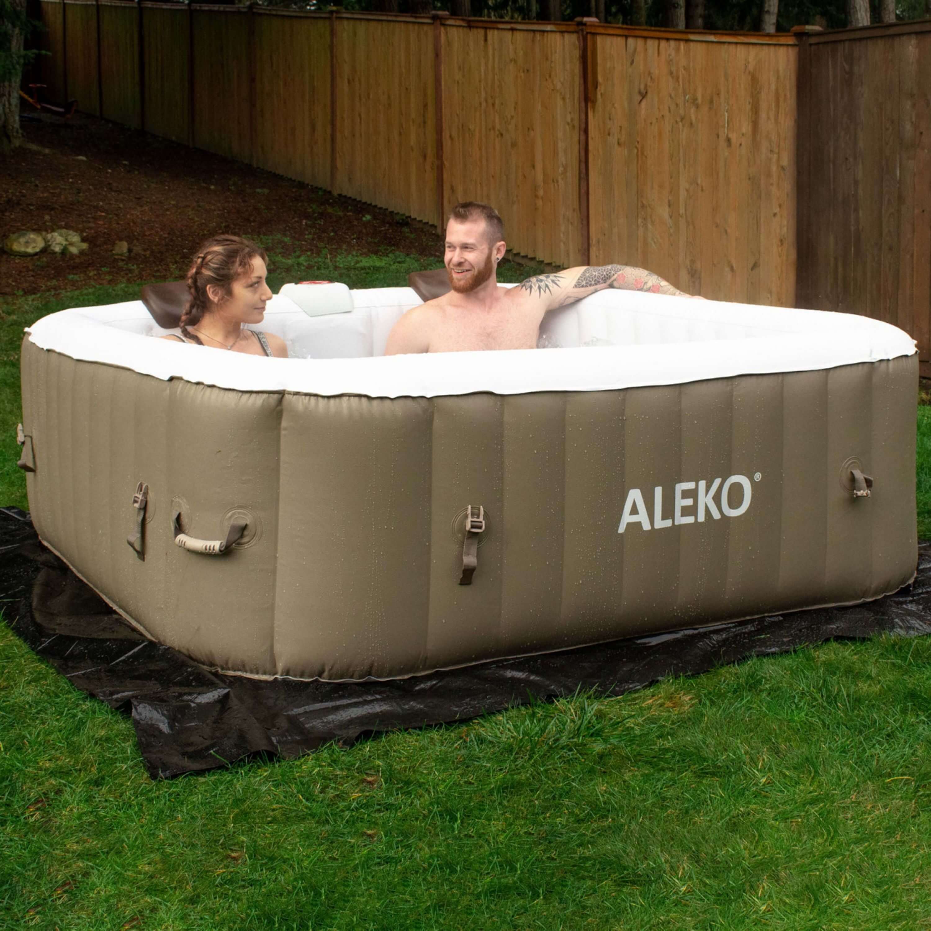 Square Inflatable Jetted Hot Tub with Cover | Aleko