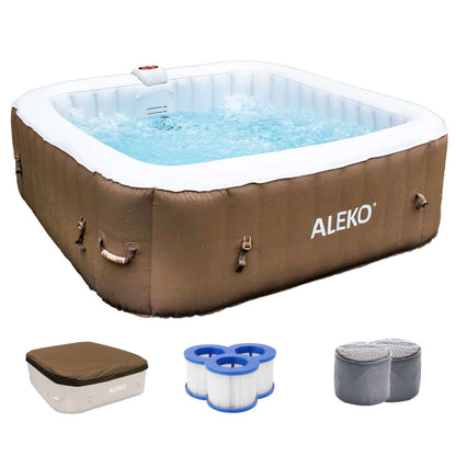 Square Inflatable Jetted Hot Tub with Cover | Aleko